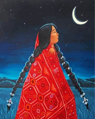Indigenous Girl Looking At Moon paint by numbers