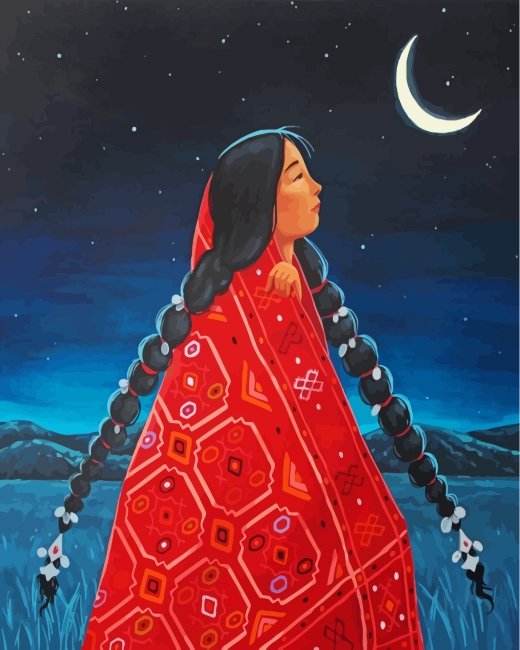 Indigenous Girl Looking At Moon paint by numbers
