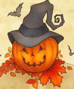 Jack O Lantern With A Witch Hat paint by numbers