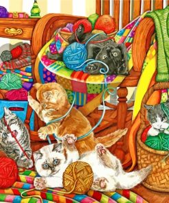 Cats In Knit Room paint by numbers