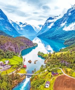 Norway Fjord Landscape paint by numbers