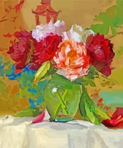 Peonies Glass Vase Art paint by numbers