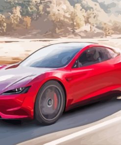 Red Tesla Car paint by numbers