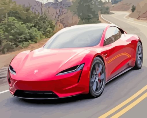 Luxury Red Tesla Car paint by numbers
