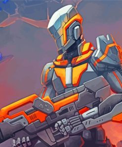 Orange Grey Robot Soldier paint by numbers