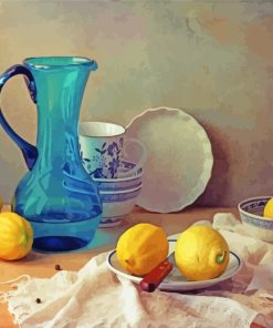 Still Life Lemons And Blue Glass paint by numbers