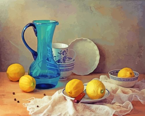 Still Life Lemons And Blue Glass paint by numbers