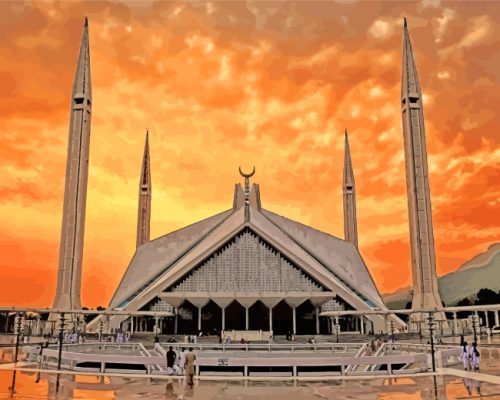 Sunset At Faisal Masjid paint by numbers
