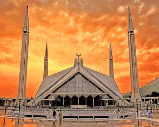 Sunset At Faisal Masjid paint by numbers