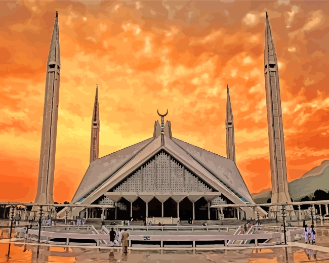 Sunset At Faisal Masjid paint by numbers