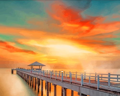 Sunset Ocean Pier paint by numbers