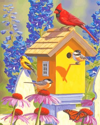 Yellow Birdhouse paint by numbers