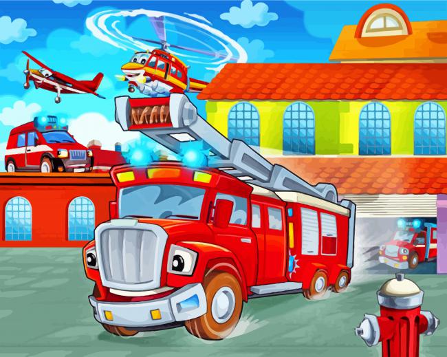 Fire Station Cartoons paint by numbers
