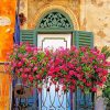 Balcony With Pink Flowers paint by numbers