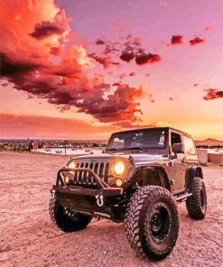 Black Jeep Car Sunset paint by numbers