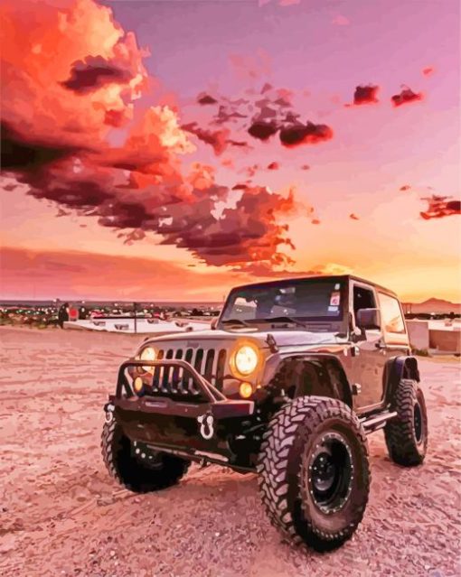 Black Jeep Car Sunset paint by numbers