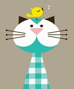 Cute Cat And Yellow Bird paint by number