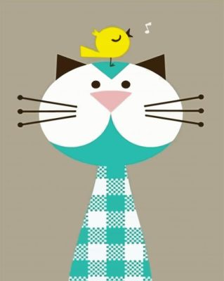Cute Cat And Yellow Bird paint by number