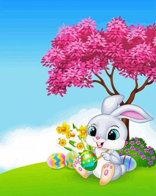 Easter Bunny Under Tree paint by numbers