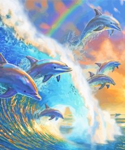 Dolphins On A Wave paint paint by numbers