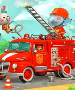 Animals Firefighters And Firetruck paint by numbers