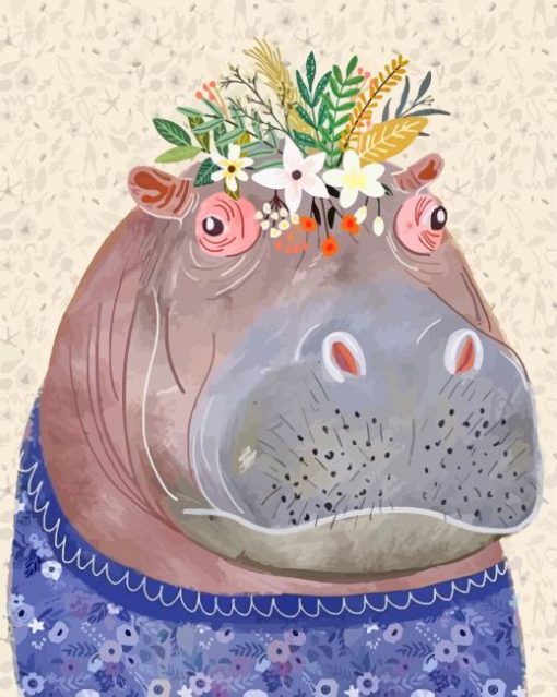 Floral Hippopotamus Animal paint by numbers