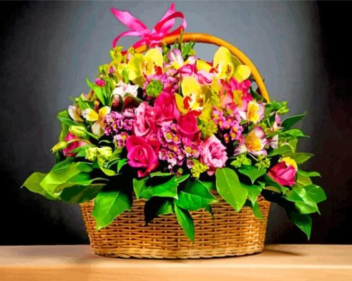 Colorful Flowers Basket paint by numbers