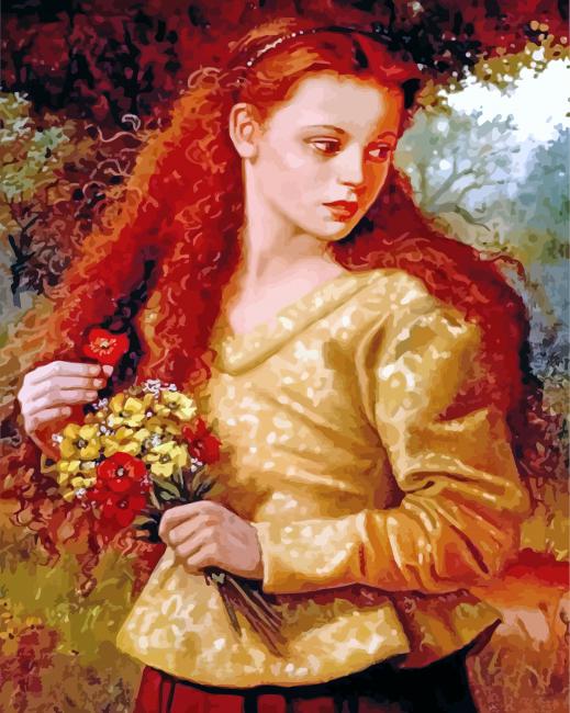 Ginger Lady With Flowers paint by numbers