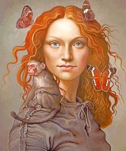 Ginger Lady With Monkey And Butterflies paint by numbers