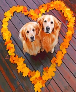 Golden Retriever In Leaves Heart paint by numbers