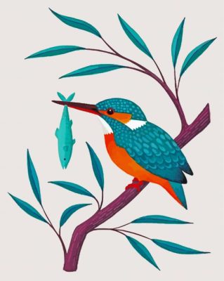 Kingfisher On Branch Art paint by numbers