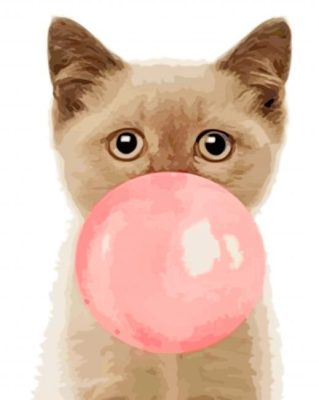 Aesthetic Kitty With Gum Bubble paint by numbers