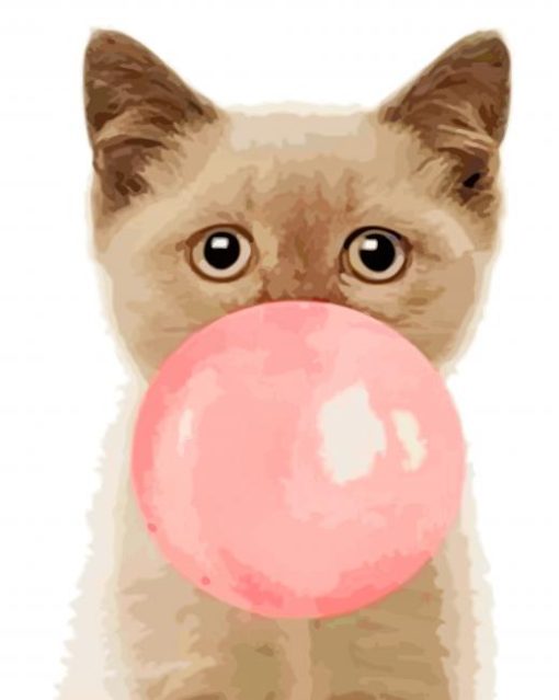 Aesthetic Kitty With Gum Bubble paint by numbers