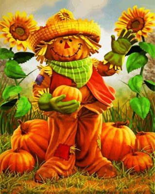 Scarecrow And Pumpkins paint by numbers