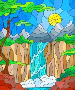 Illustration Stained Glass Waterfall paint by numbers