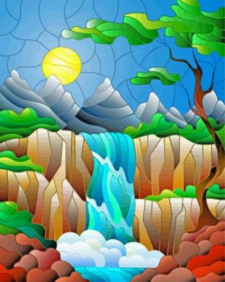 Stained Glass Waterfall paint by numbers