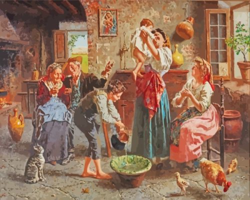 Baby's Bath And Family paint by numbers