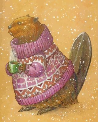 Beaver Drinking Coffee paint by numbers