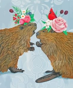 Beavers With Flowers paint by numbers