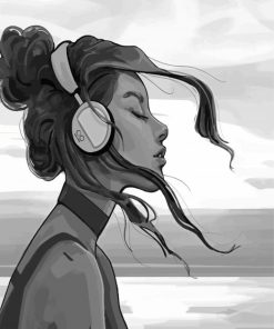 Black And White Girl With Headphones paint by numbers