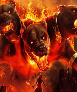 Fiery Cerberus Monster paint by numbers