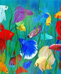 Colorful Siamese Fighting Fish paint by numbers