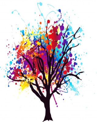 Colorful Splash Tree paint by numbers