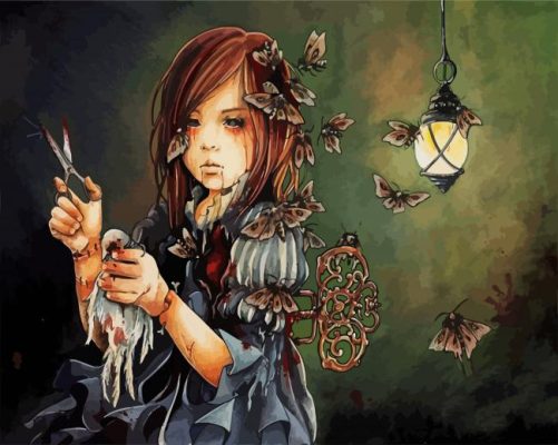 Creepy Doll And Butterflies paint by numbers