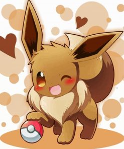 Cute Eevee And Poke Ball paint by numbers