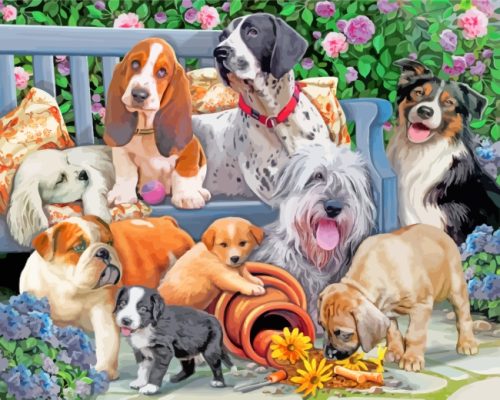 Dogs On Bench paint by numbers