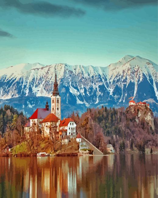 Lake Bled Slovenia paint by numbers