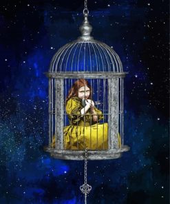 Girl With Pigeon In Cage paint by numbers