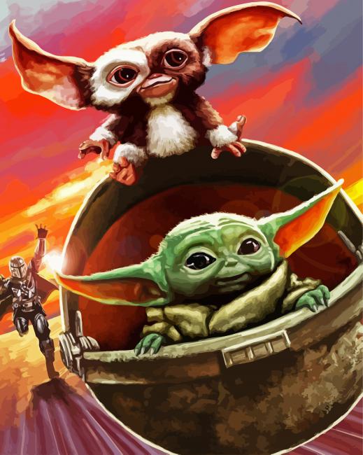 Baby Yoda And Gizmo paint by numbers