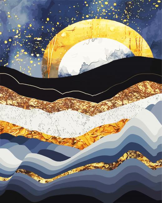 Golden Metallic Mountains paint by numbers